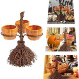 Halloween Resin Pumpkin Bowls On Broom for Serving Snacks Salad Fruit Halloween Party Supplies Decorations - Top-Down View