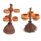 Halloween Resin Pumpkin Bowls On Broom for Serving Snacks Salad Fruit Halloween Party Supplies Decorations - Rear View