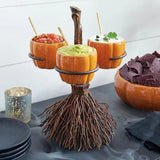 Halloween Resin Pumpkin Bowls On Broom for Serving Snacks Salad Fruit Halloween Party Supplies Decorations - Extra Image