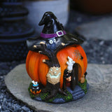 Halloween Witch Pumpkin House Figurine Luminous Resin Pumpkin Statue Crafts Desktop Ornament Halloween Party Decorations Gifts - Side View