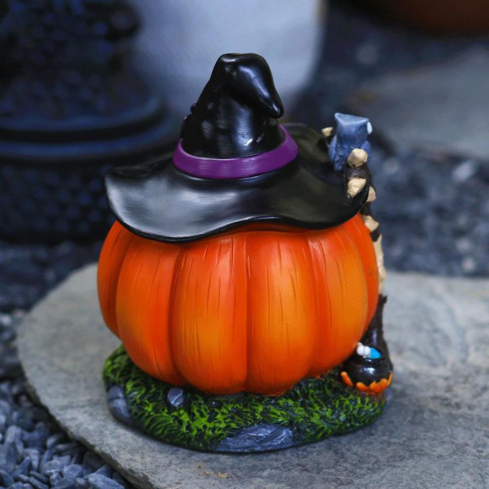 Halloween Witch Pumpkin House Figurine Luminous Resin Pumpkin Statue Crafts Desktop Ornament Halloween Party Decorations Gifts