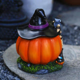 Halloween Witch Pumpkin House Figurine Luminous Resin Pumpkin Statue Crafts Desktop Ornament Halloween Party Decorations Gifts