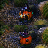 Halloween Witch Pumpkin House Figurine Luminous Resin Pumpkin Statue Crafts Desktop Ornament Halloween Party Decorations Gifts