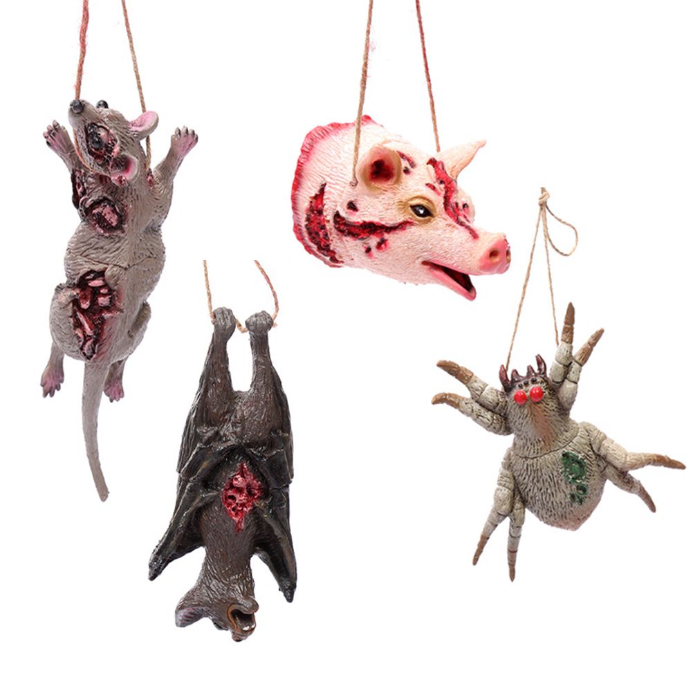 Halloween Hanging Tattered Pig Mouse Spider Bat Prank Props Halloween Party Favors Supplies Haunted House Decorations