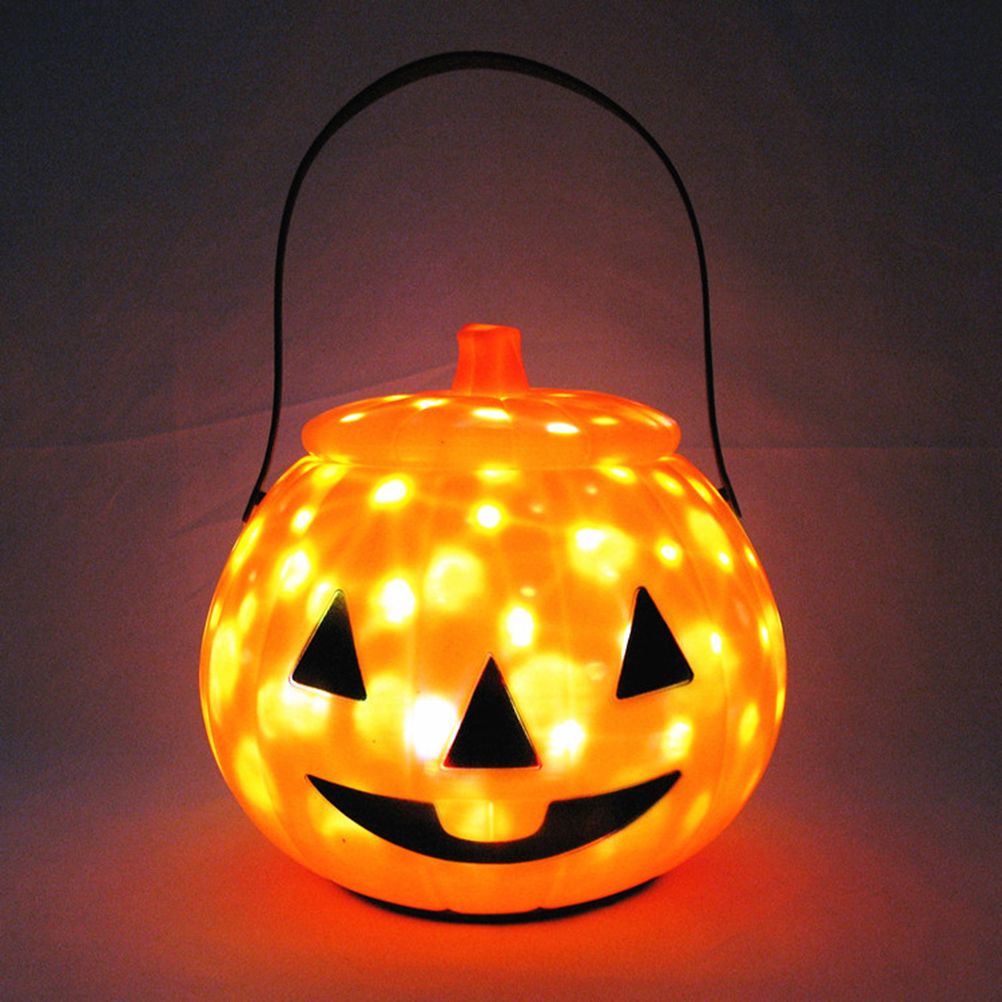 Halloween Pumpkin Bucket with LED Lights Sound Pumpkin Basket with Handle Halloween Candy Bucket Party Decor