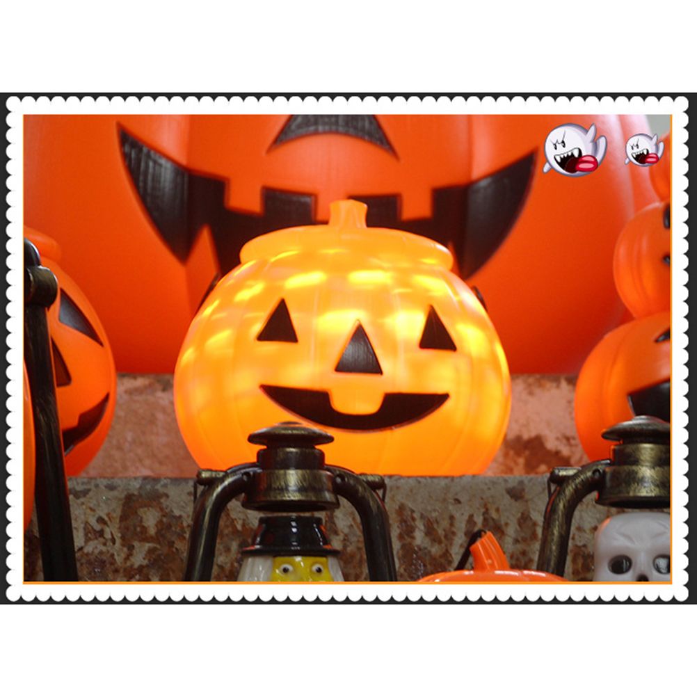 Halloween Pumpkin Bucket with LED Lights Sound Pumpkin Basket with Handle Halloween Candy Bucket Party Decor