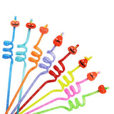 8Pcs Halloween Drinking Straws Reusable Plastic Pumpkin Straws for Halloween Party Favors Supplies Decorations