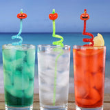 8Pcs Halloween Drinking Straws Reusable Plastic Pumpkin Straws for Halloween Party Favors Supplies Decorations - Rear View