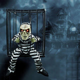 Halloween Scary Screaming Animated Skeleton Cage Prisoner with Light Up Eyes Haunted House Props Halloween Party Decorations - Side View