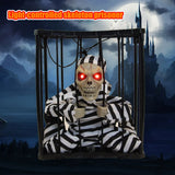 Halloween Scary Screaming Animated Skeleton Cage Prisoner with Light Up Eyes Haunted House Props Halloween Party Decorations