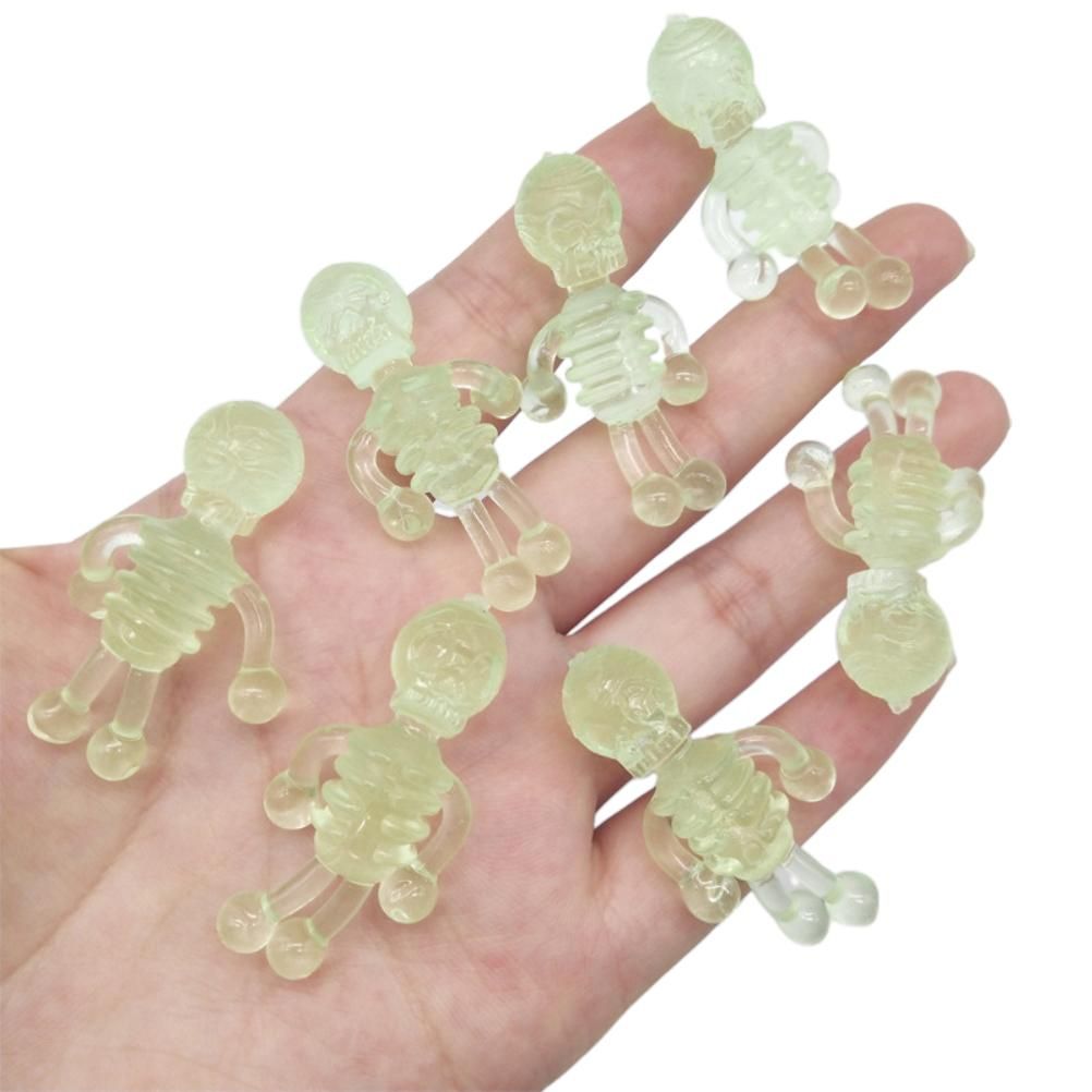 10Pcs Halloween Stretchy Luminous Small Skeleton Toy TPR Stress Relief Toy Halloween Party Favors Supplies