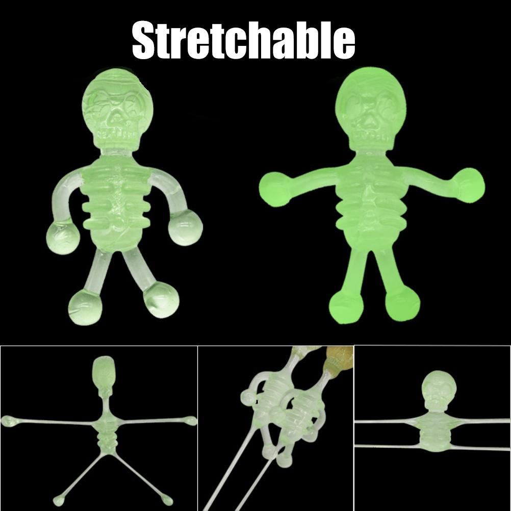 10Pcs Halloween Stretchy Luminous Small Skeleton Toy TPR Stress Relief Toy Halloween Party Favors Supplies