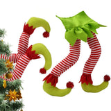 Christmas Elf Stuffed Legs Stuck Tree Topper Decorations Xmas Holiday Party Ornament Indoor Outdoor Decor