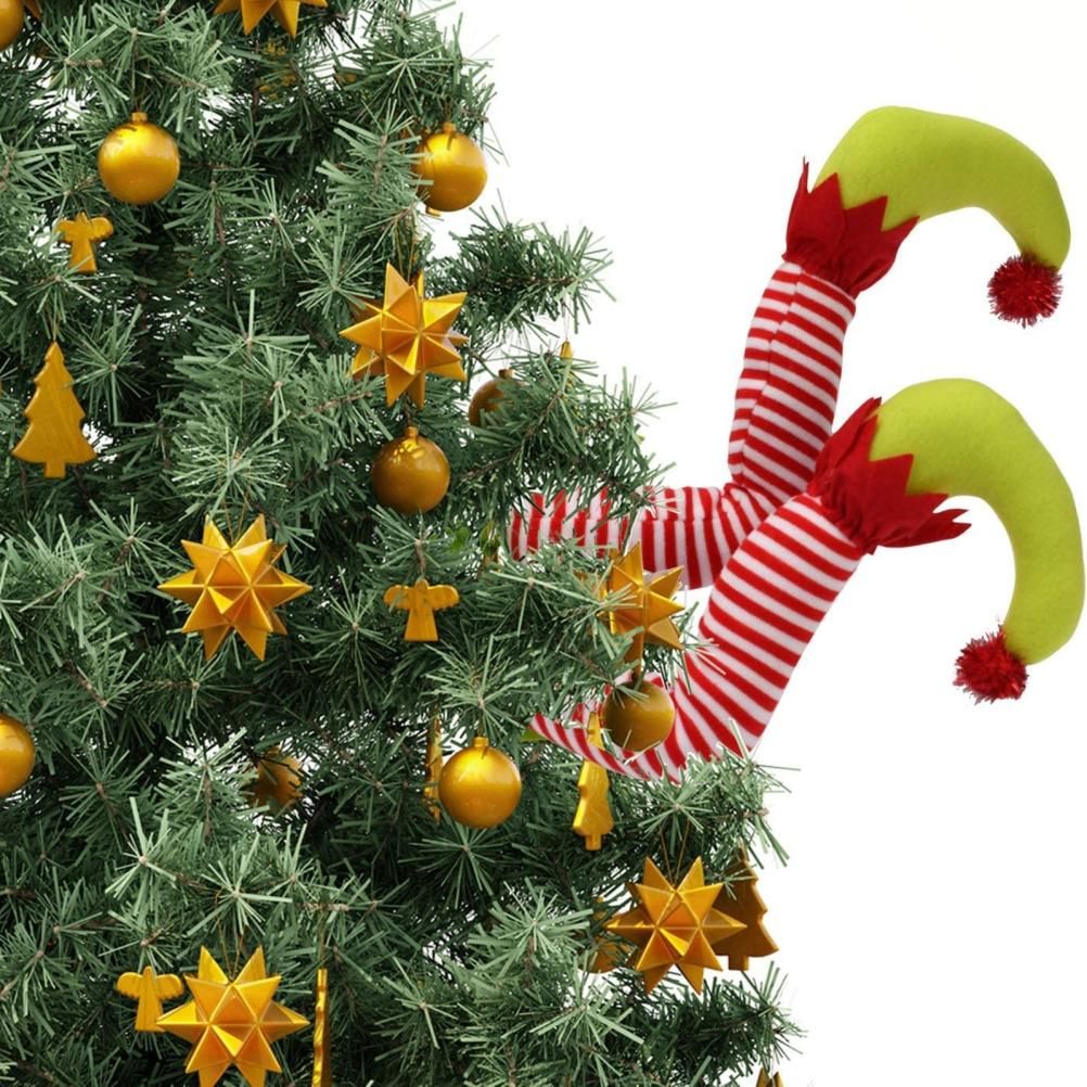 Christmas Elf Stuffed Legs Stuck Tree Topper Decorations Xmas Holiday Party Ornament Indoor Outdoor Decor