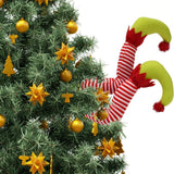 Christmas Elf Stuffed Legs Stuck Tree Topper Decorations Xmas Holiday Party Ornament Indoor Outdoor Decor - Top-Down View