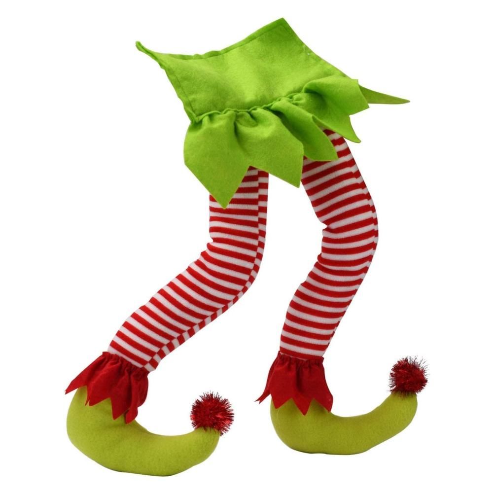 Christmas Elf Stuffed Legs Stuck Tree Topper Decorations Xmas Holiday Party Ornament Indoor Outdoor Decor