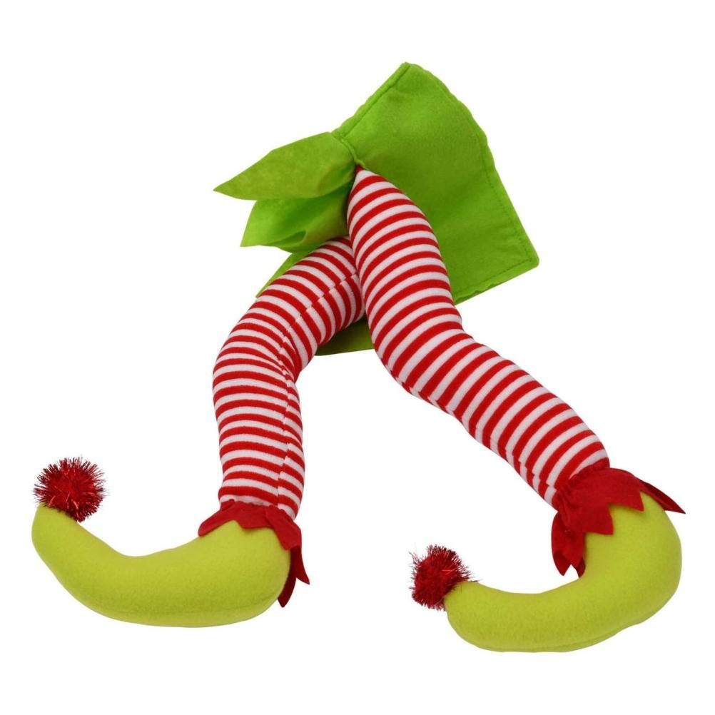 Christmas Elf Stuffed Legs Stuck Tree Topper Decorations Xmas Holiday Party Ornament Indoor Outdoor Decor