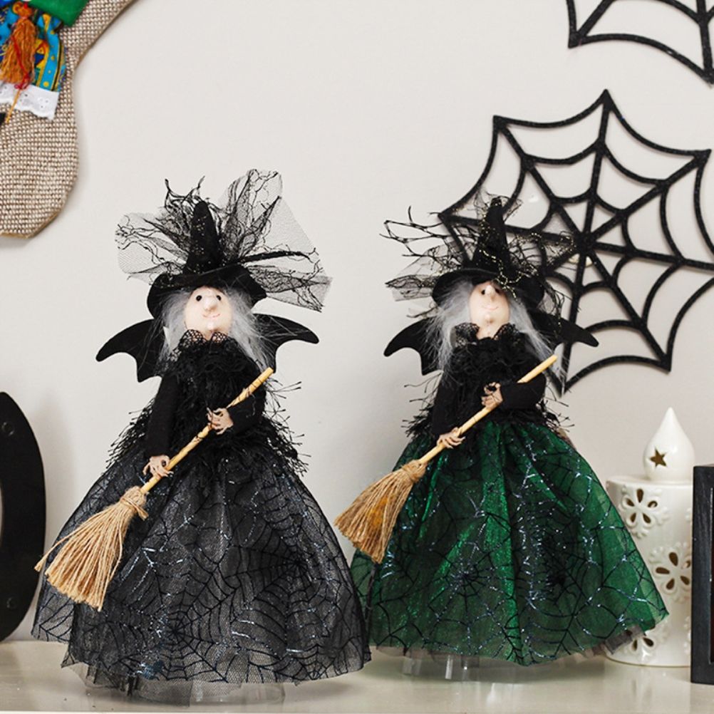Halloween Veil Witch with Spider Web Skirt Doll Halloween Desktop Ornament Party Decor Haunted House Props