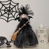 Halloween Veil Witch with Spider Web Skirt Doll Halloween Desktop Ornament Party Decor Haunted House Props