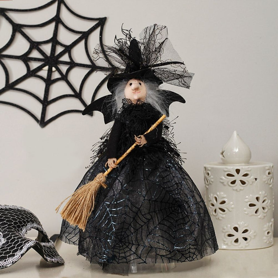 Halloween Veil Witch with Spider Web Skirt Doll Halloween Desktop Ornament Party Decor Haunted House Props