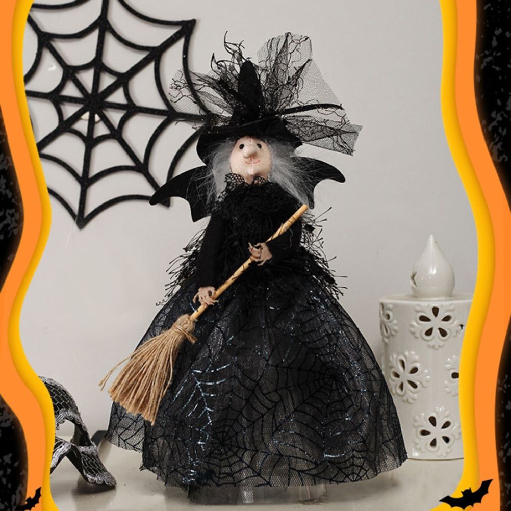 Halloween Veil Witch with Spider Web Skirt Doll Halloween Desktop Ornament Party Decor Haunted House Props