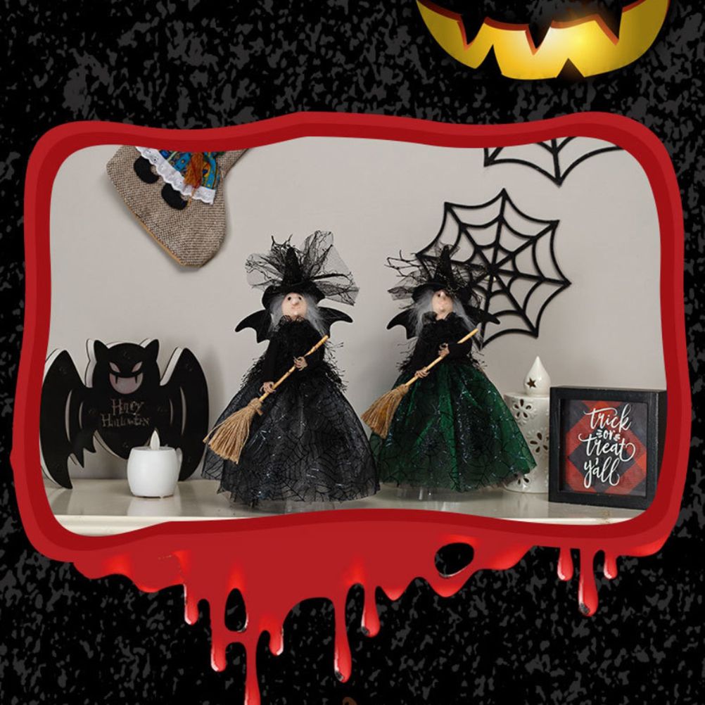Halloween Veil Witch with Spider Web Skirt Doll Halloween Desktop Ornament Party Decor Haunted House Props