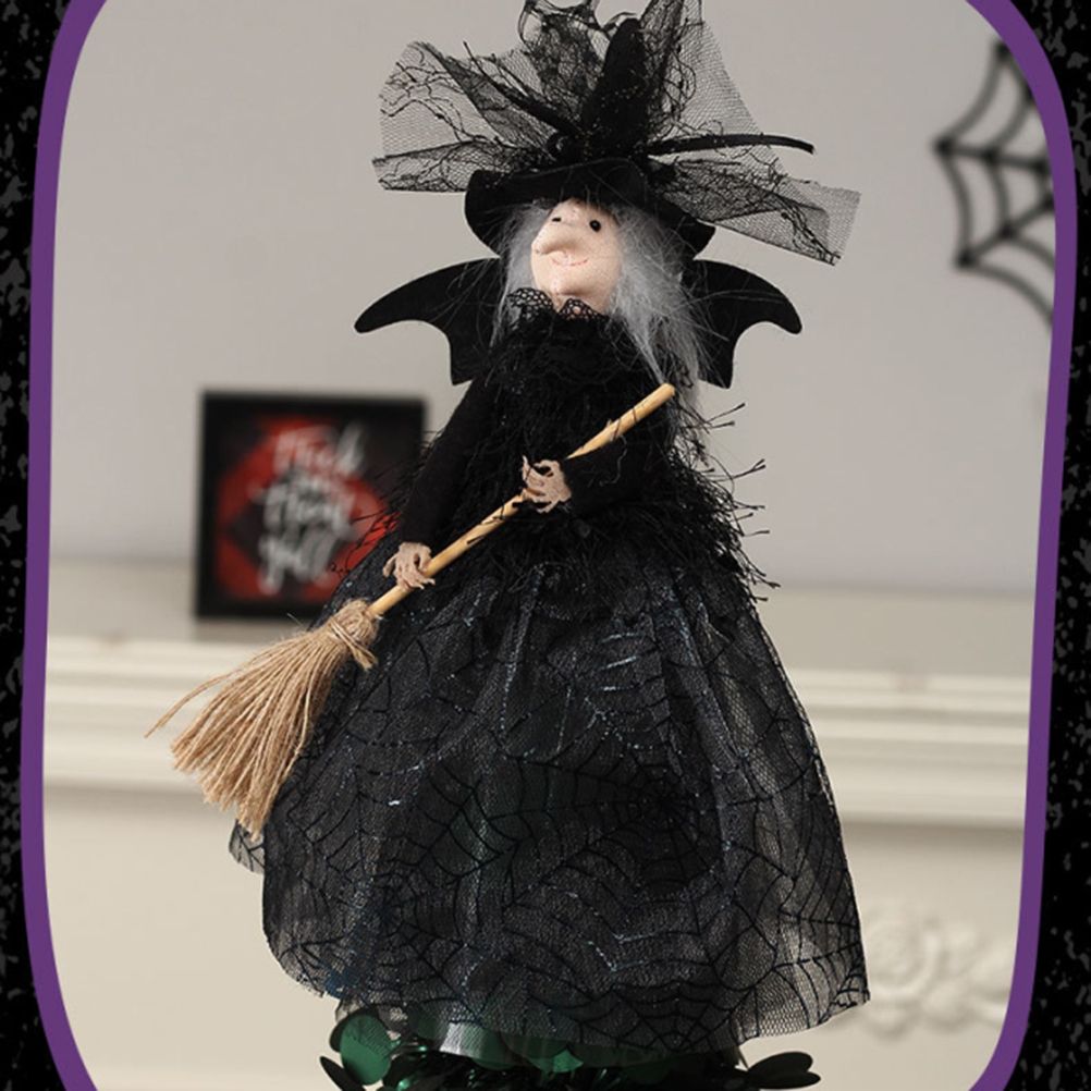 Halloween Veil Witch with Spider Web Skirt Doll Halloween Desktop Ornament Party Decor Haunted House Props