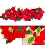 Christmas Poinsettia Garland String Lights 10 LED Artificial Flower Christmas String Lights Christmas Tree Ornaments Indoor Outdoor Party Decor - Top-Down View