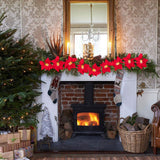 Christmas Poinsettia Garland String Lights 10 LED Artificial Flower Christmas String Lights Christmas Tree Ornaments Indoor Outdoor Party Decor - Rear View