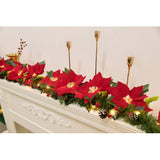 Christmas Poinsettia Garland String Lights 10 LED Artificial Flower Christmas String Lights Christmas Tree Ornaments Indoor Outdoor Party Decor - Close-Up Angle