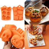2Pcs Halloween Silicone Baking Molds with Pumpkin Skeleton Head Bat Ghost Shape Cake Mold Cupcake Chocolate Mold Halloween DIY Baking Tools