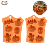 2Pcs Halloween Silicone Baking Molds with Pumpkin Skeleton Head Bat Ghost Shape Cake Mold Cupcake Chocolate Mold Halloween DIY Baking Tools