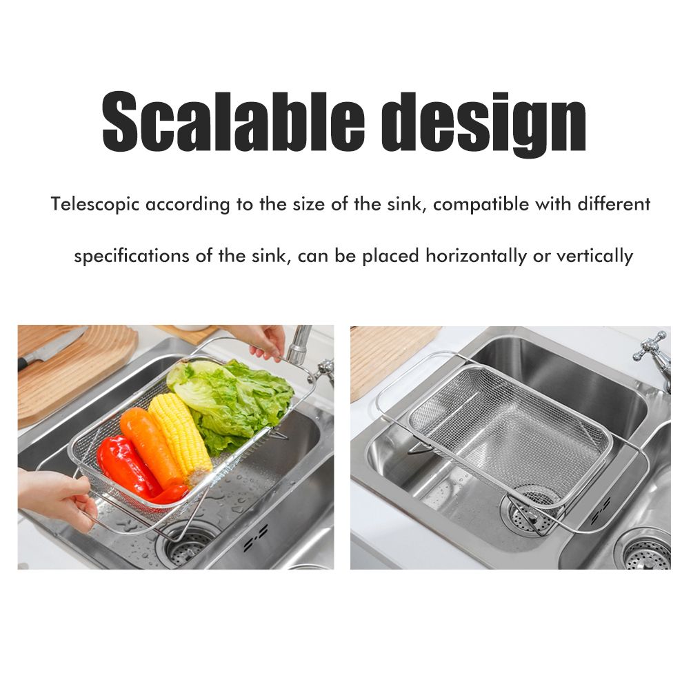 Over the Sink Colander Stainless Steel Expandable Strainer Basket Colander with Fine Mesh for Kitchen Sink Strain Drain Rinse Fruits Vegetables