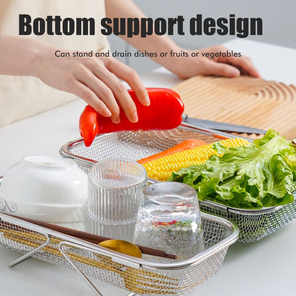Over the Sink Colander Stainless Steel Expandable Strainer Basket Colander with Fine Mesh for Kitchen Sink Strain Drain Rinse Fruits Vegetables