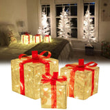 Set of 3 Christmas Lighted Gift Boxes Decorations Transparent Lighted Boxes with Red Bows Christmas Tree Skirt Ornament Xmas Tree Party Holiday Decor - Side View