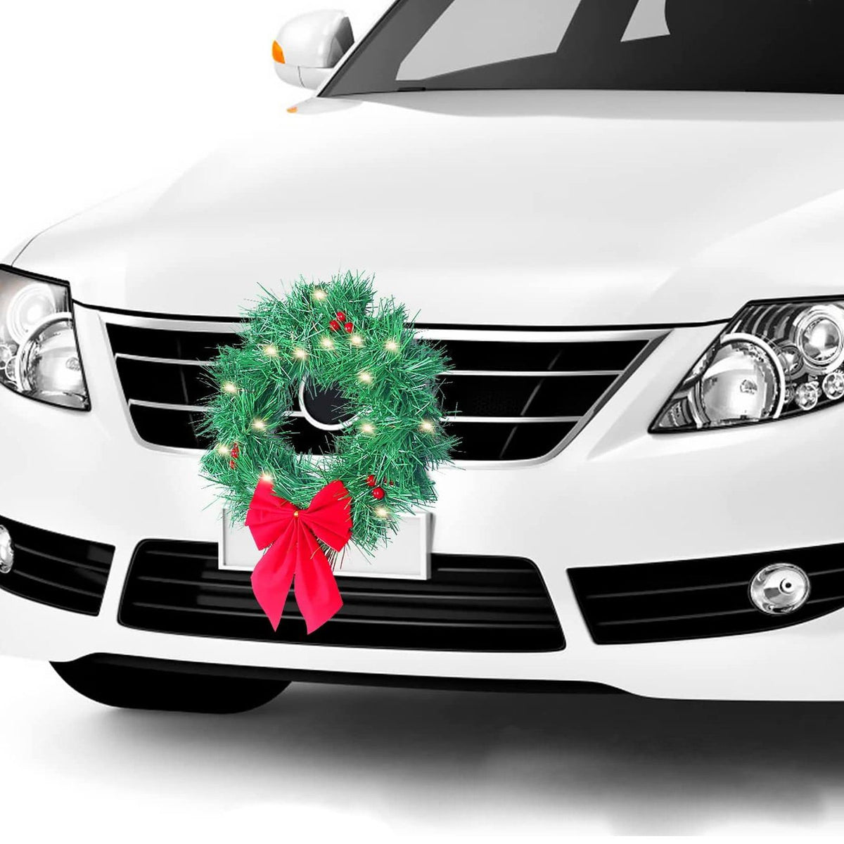 Car Christmas Wreath Decoration with Lights Suitable for Truck SUVs