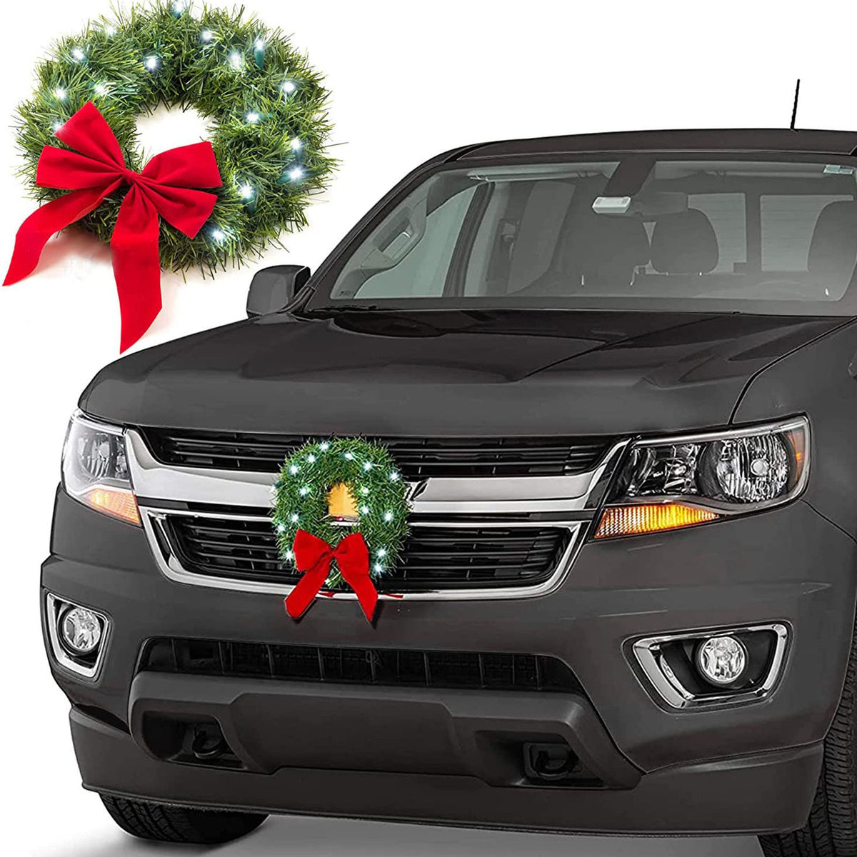 Car Christmas Wreath Decoration with Lights Suitable for Truck SUVs