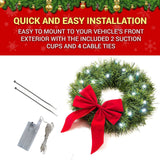 Car Christmas Wreath Decoration with Lights Suitable for Truck SUVs