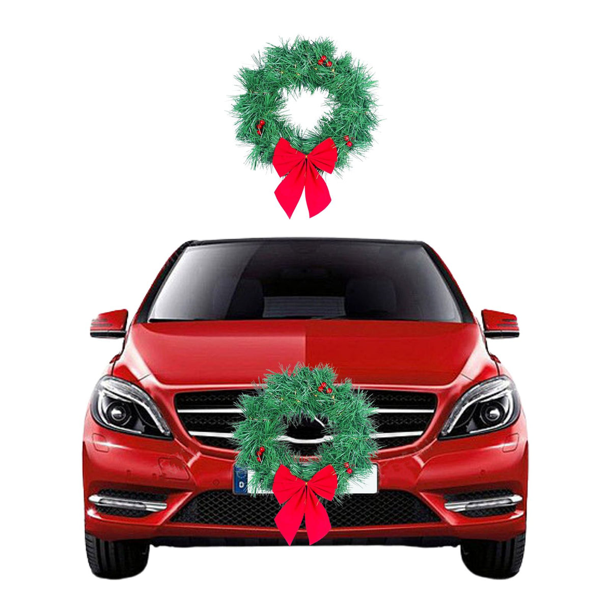 Car Christmas Wreath Decoration with Lights Suitable for Truck SUVs