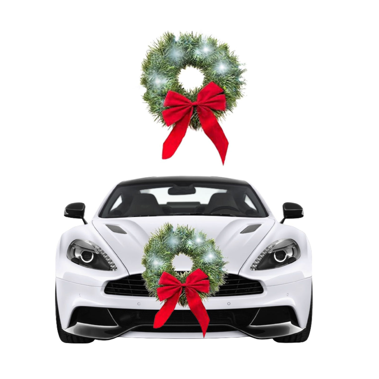 Car Christmas Wreath Decoration with Lights Suitable for Truck SUVs