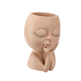 Face Planter Pots Head Planter Face Flower Pot Head Planter for Indoor Outdoor Plants with Drainage Hole Closed Eyes - Front View