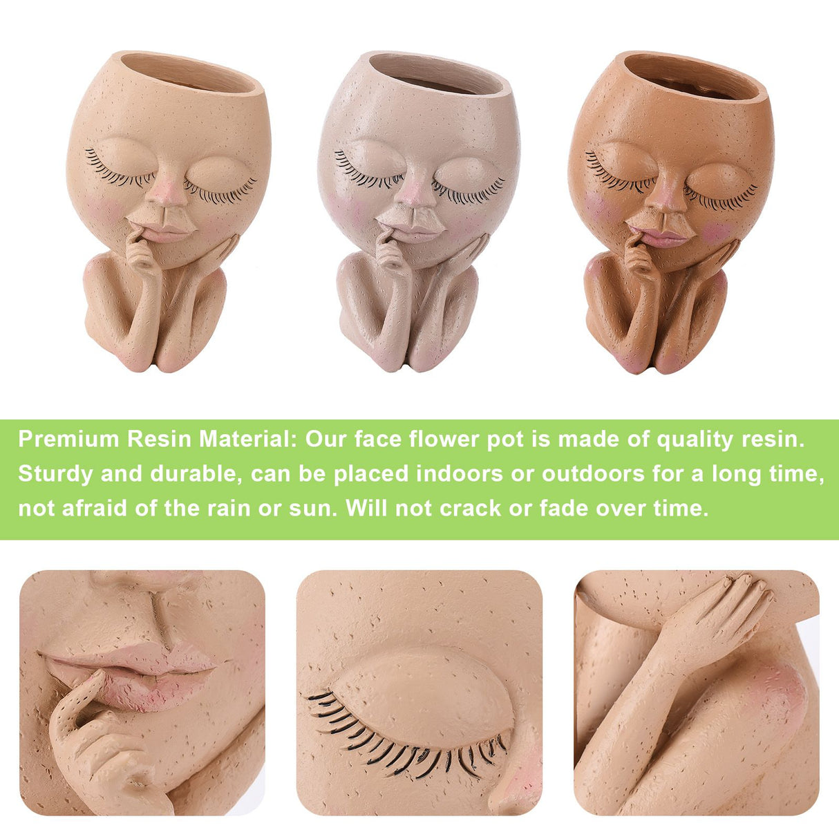 Face Planter Pots Head Planter Face Flower Pot Head Planter for Indoor Outdoor Plants with Drainage Hole Closed Eyes