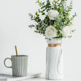 White Ceramics Vase Water Transfer Printed Marble Flower Vase for Bedroom Living Room Cafe Restaurant Office