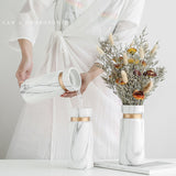 White Ceramics Vase Water Transfer Printed Marble Flower Vase for Bedroom Living Room Cafe Restaurant Office