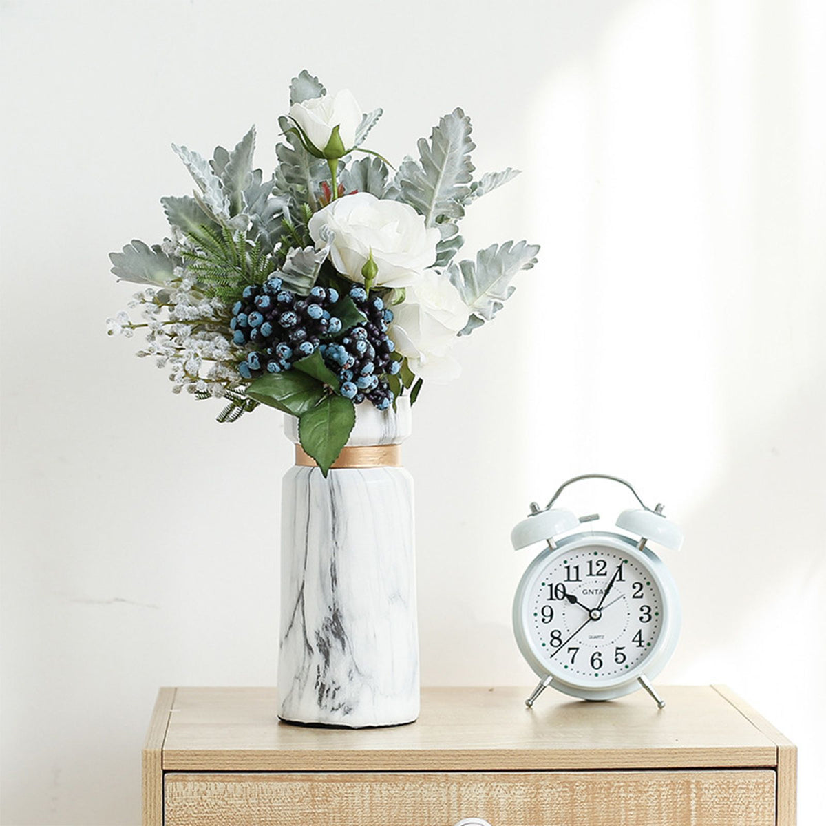 White Ceramics Vase Water Transfer Printed Marble Flower Vase for Bedroom Living Room Cafe Restaurant Office