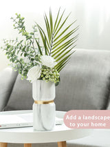White Ceramics Vase Water Transfer Printed Marble Flower Vase for Bedroom Living Room Cafe Restaurant Office - Extra Image