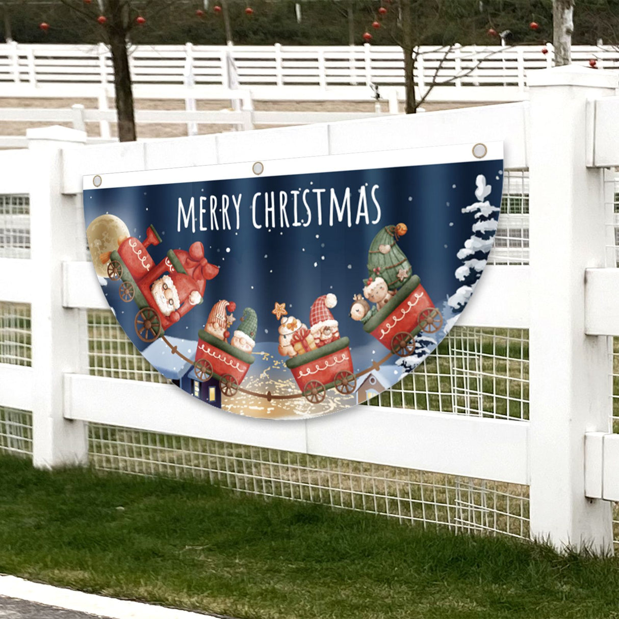 4Pcs Christmas Fan Shaped Flag Outdoors Hanging Flag Door Hanging Christmas Decorations Deer Drawn