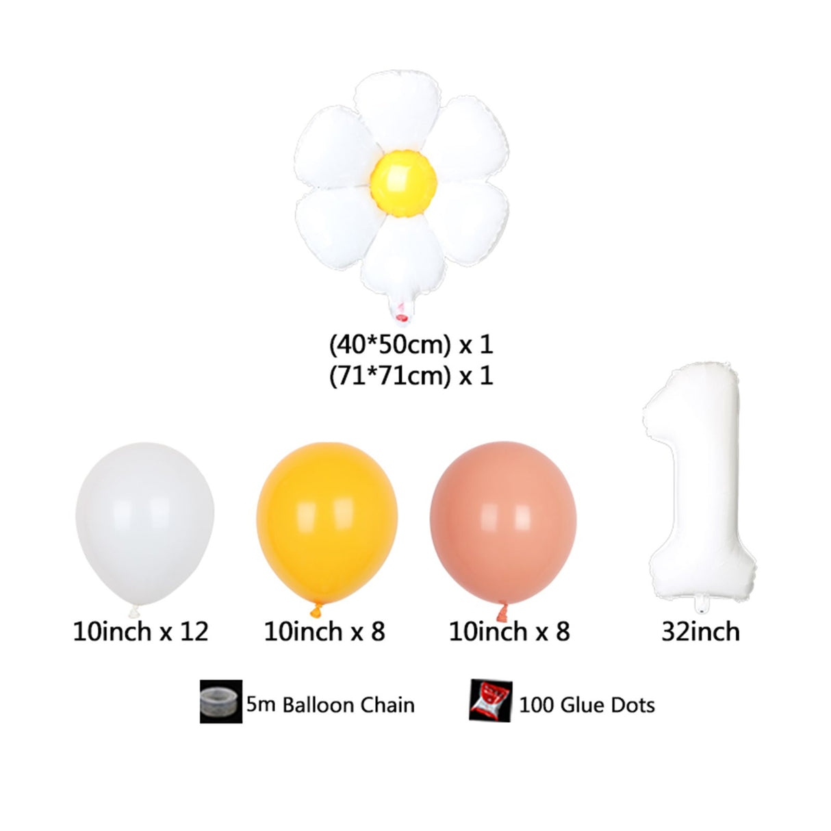 Daisy Balloons Set Aluminum Film Reusable Party Decoration Balloons for Baby Shower Wedding Birthday