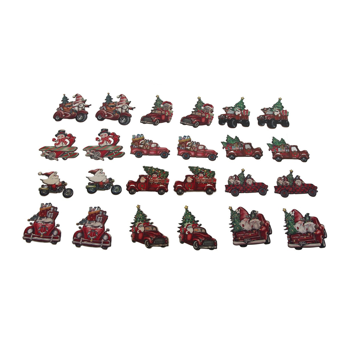 24pcs Christmas Wooden Decoration Xmas Wood Slice Hanging Ornament Christmas Tree Red Truck Decoration
