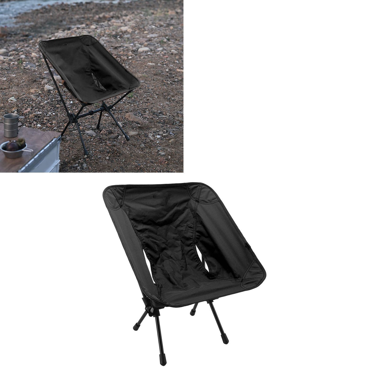 Outdoor Portable Folding Moon Chair Lightweight Leisure Camping Children Chair for Beach Fishing Sketch Black